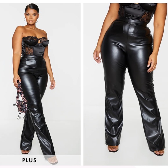 PrettyLittleThing Pants - 16 // PrettyLittleThing NWT Plus Black PU Faux Leather Flared Pants